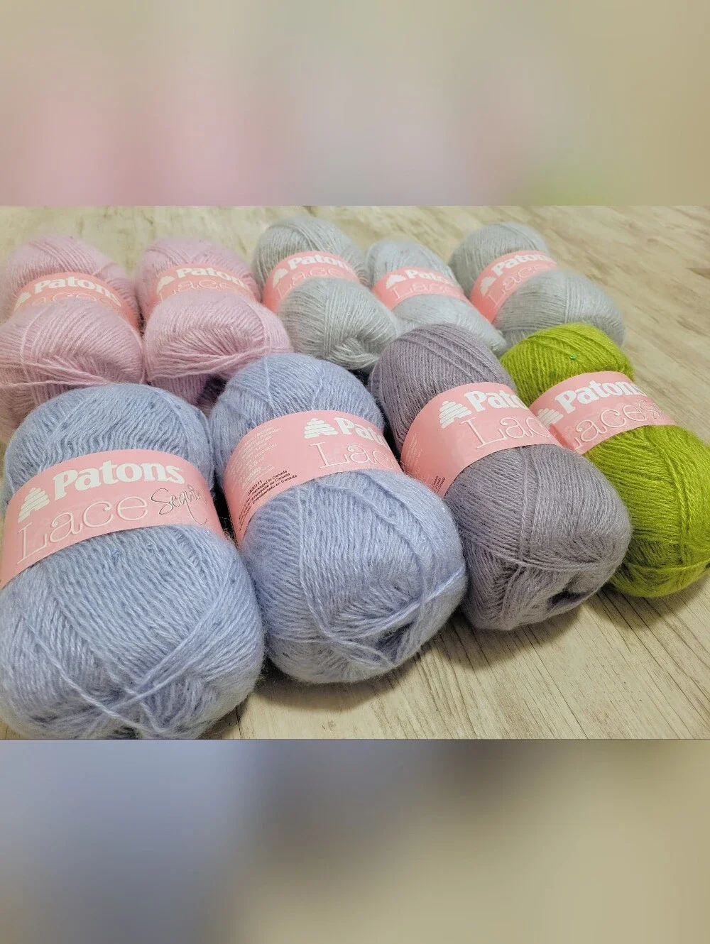 1.45 lb Lot 9 Skeins Patrons Lace Sequin Yarn Moonstone Pale Blue Topaz Amethyst